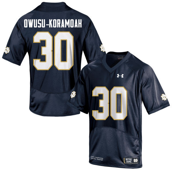 Men's NCAA Notre Dame Fighting Irish #30 Jeremiah Owusu-Koramoah Stitched College Under Armour Authentic Navy Football Jersey QO10O51ZR